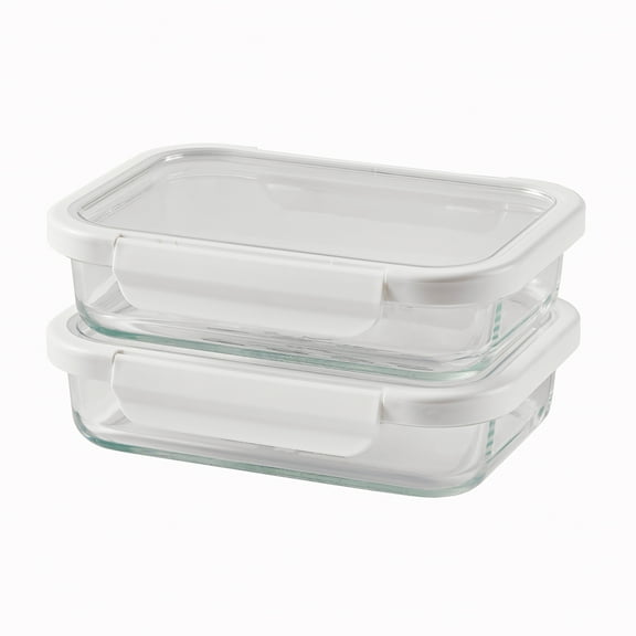 Better Homes & Gardens 2.3Cup Rectangle Glass Food Storage Container with Tritan Lid. Set of 2, 4 Pieces, Best Used for Leftover Storage and Reheating