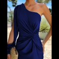 thumbnail image 4 of Vestido de Cóctel para Mujer, con un Solo Hombro, Larga y Abertura Alta, para Fiesta de Boda Azul Oscuro M, 4 of 8