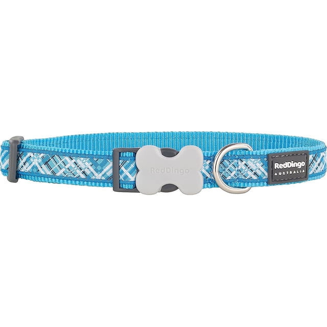 Bucklebone Dog Collar Design, Flanno Turquoise, Large 25mm