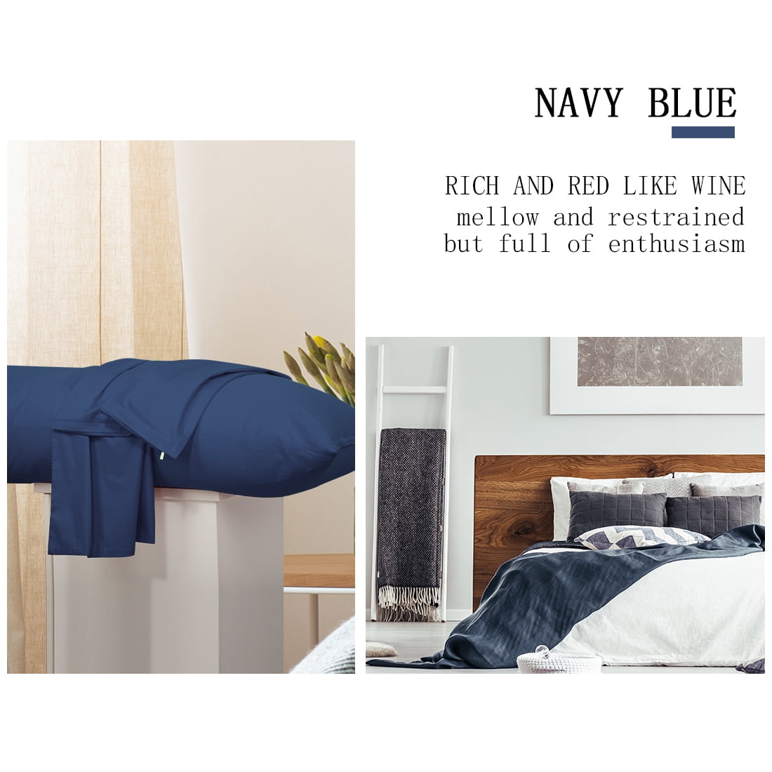Unique Bargains Cotton Zippered Body Pillowcase Pillow Cover Navy Blue 20" x 54"