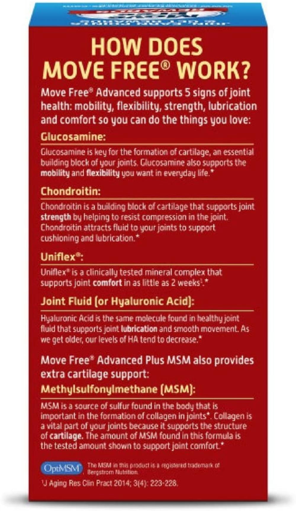 Move Free Advanced Plus MSM Coated Tablets, Joint Health Supplement with Glucosamine and Chondroitin, 120 Count (Pack of 1)