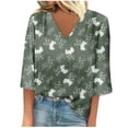 thumbnail image 2 of Summer Plus Size Tops For Women 2023 Trendy Summer V-Neck 3/4 Sleeve Print Casual T-shirt Blouse on Clearance, 2 of 5
