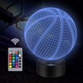 thumbnail image 1 of Basketball Night Light, BASSI 16 Colors Changing Touch/Remote Basketball 3D Illusion Lamp, 1 of 6