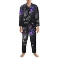 thumbnail image 3 of Naloa Purple-Eyed Floral Leopard Men’s Pajamas Set - Long Sleeve Button Down Sleep Shirt and Pajama Bottoms Sleepwear Set-Large, 3 of 7