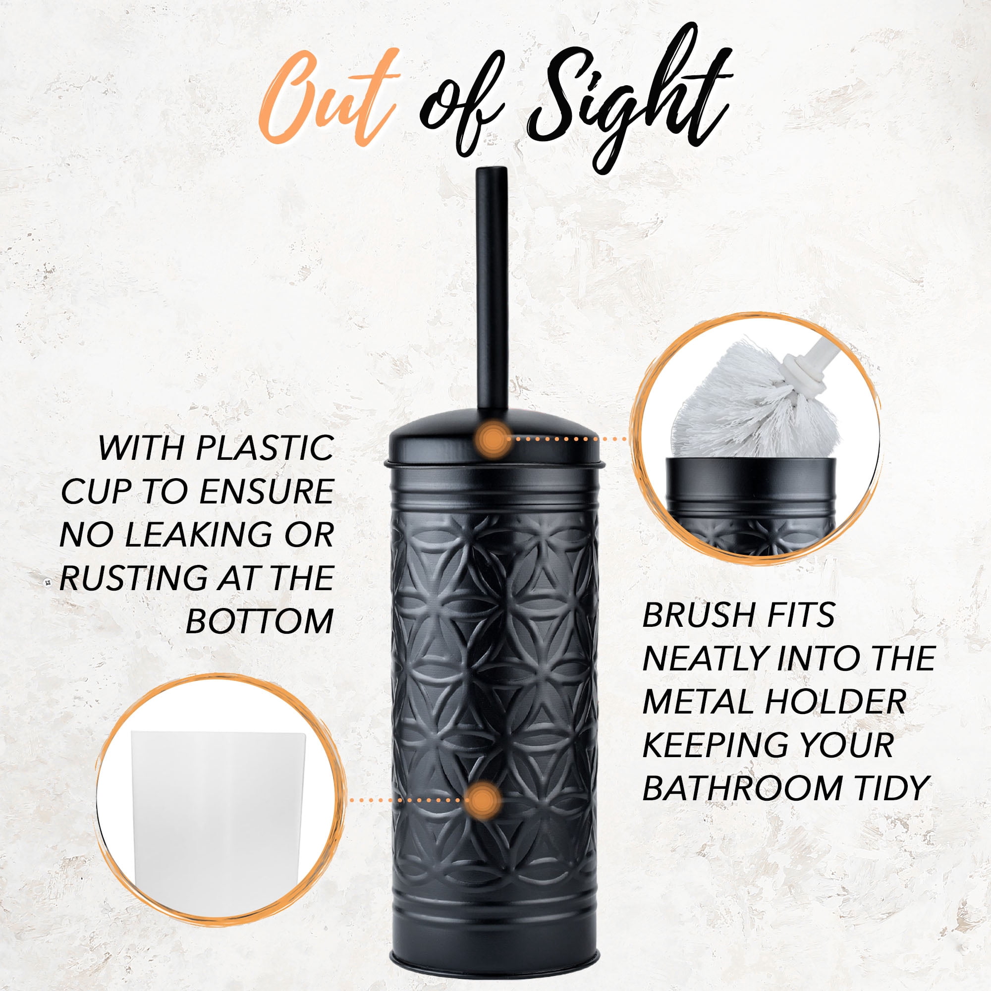 Autumn Alley Black Metal Trash Can & Toilet Brush Set, Matte Black Bathroom Accessories Set