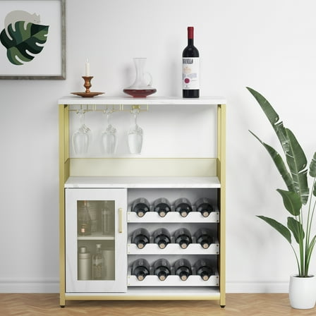 Wine Bar Cabinet with 3-Tier Detachable Wine Racks and 1 Drawer, Bar Cabinet with Glass Holder, Coffee Bar Cabinet with mesh Door for Home & KitchenGlasses