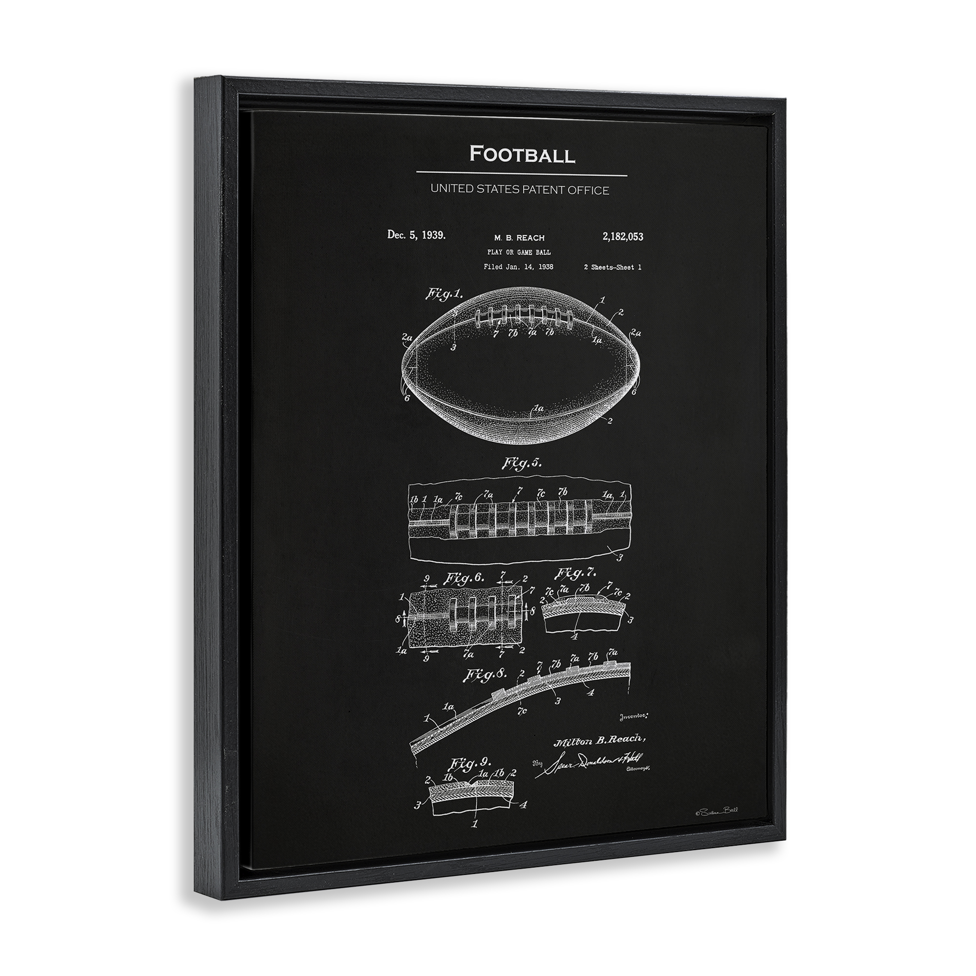 Stupell Industries Detailed Football Blueprint Sports Painting Black Floater Framed Art Print Wall Art, 17 x 21