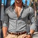 thumbnail image 1 of Camisa de manga larga con botones y solapa a rayas para hombre, ropa de fiesta de boda para primavera y otoño, ropa de uso diario, elegante y transpirable, 1 of 6