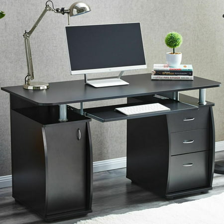 Ktaxon Black 3 Drawers Computer Desk Black Study Workstation Office