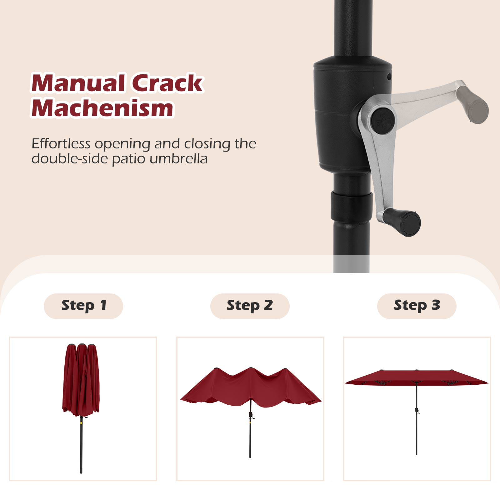 Gymax 13 FT Double-sided Patio Umbrella Outdoor Large Twin Size Umbrella Red