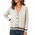 thumbnail image 4 of PBFRDSJ Women's Knit Cardigan Sweaters Contrast Striped V Neck Colorful Button Open Front Sweater Long Sleeve Knit Outerwear with Pockets Free Sizes, 4 of 6