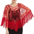 thumbnail image 1 of GDREDA Châle de Robe à Franges en Maille à Paillettes à la Mode pour Femmes, Élégante Cape Perlée pour Fêtes et Événements Extérieurs, Rouge, Taille Unique, 1 of 3