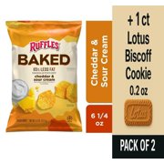 Ruffles Baked Potato Crisps Cheddar & Sour Cream 6 1/4 Oz - Pack of 2 & Lotus Biscoff Cookie - 0.2 Oz - 1 ct
