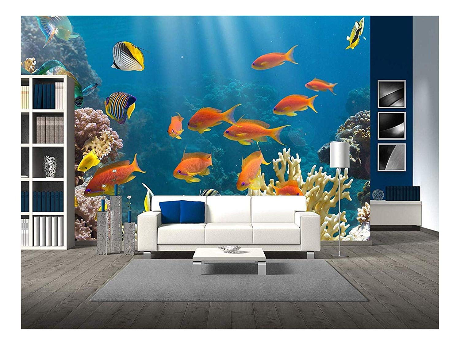 Creative Wall Mural Wall26® Yellow Fish Swimming Over the Coral Reefs 66x96 