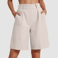 thumbnail image 2 of larppty Women's High Waisted Pleated Bermuda Shorts with Pockets, Casual Knee-Length Summer Shorts（White， S）, 2 of 9