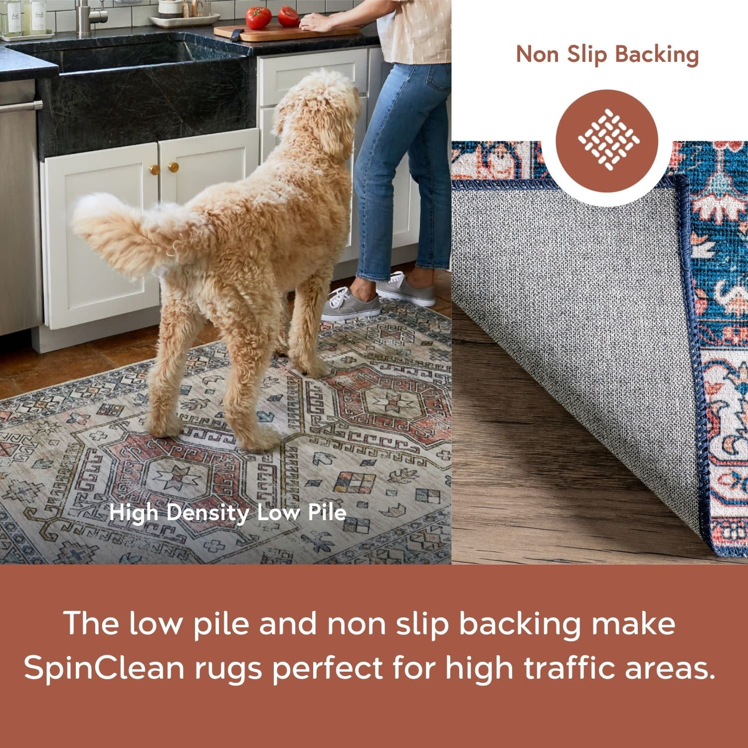 nuLOOM Brielle SpinClean Machine Washable Vintage Medallion Area Rug, 4' x 6', Brielle Rust