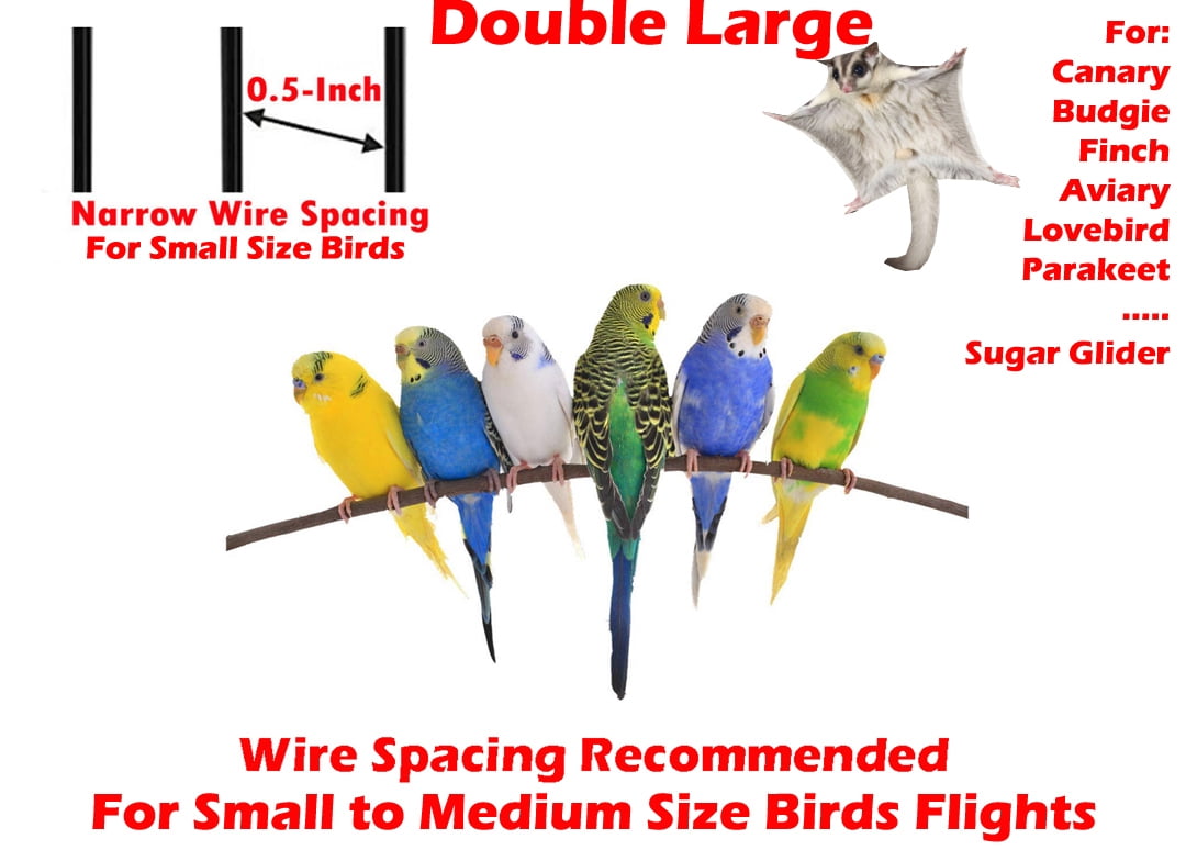 LARGE DOUBLE Flight Bird House Breeder Cage With Center Divider Side Breeding Nest Doors with Removable Rolling Stand Canary Parakeet Cockatiel Lovebird Finches