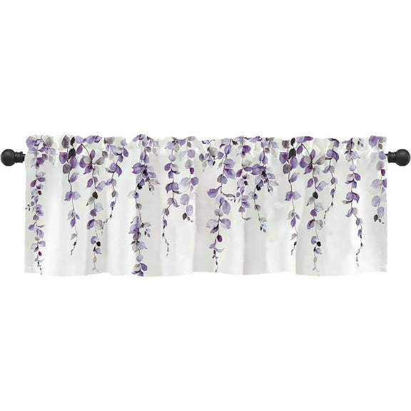 Jbralid Watercolor Purple Leaves Polyester Window Valance for Bedroom Living Room, Spring Summer Rod Pocket Window Treatment for Home Kitchen Decoration, 54 x 18 inch, 1 Panel