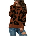 thumbnail image 2 of AOOCHASLIY Clearance Sweaters Women's Fashion Sleeves Leopard Round-Neck Tops Blouse Knitted Sweater, 2 of 5