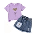 thumbnail image 3 of CHENge Little Girls 2 Piece Outfits, Heart Print T-Shirt and Frayed Denim Skirt Set for Kids Summer Wear, 3 of 5
