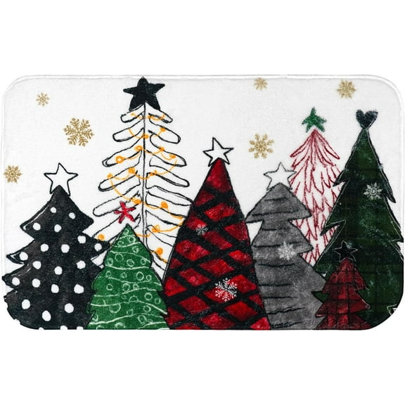 Christmas Bathroom Rugs Non-Slip Cute Bath Mat 20”x32”,Christmas Trees Snowy Forest Bath Rugs for Bathroom Floor,Xmas Winter Holiday Microfiber Soft Washable Quick Dry Bath Mats for Bathtub Decor