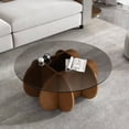 thumbnail image 4 of Lisonu Modern Round Coffee Table 31.5" x 31.5" x 15.7" - Mid Century Walnut Wood Base with Tempered Glass Top, Living Room Center Table for Small Spaces, Easy Assembly, Stylish, 4 of 7