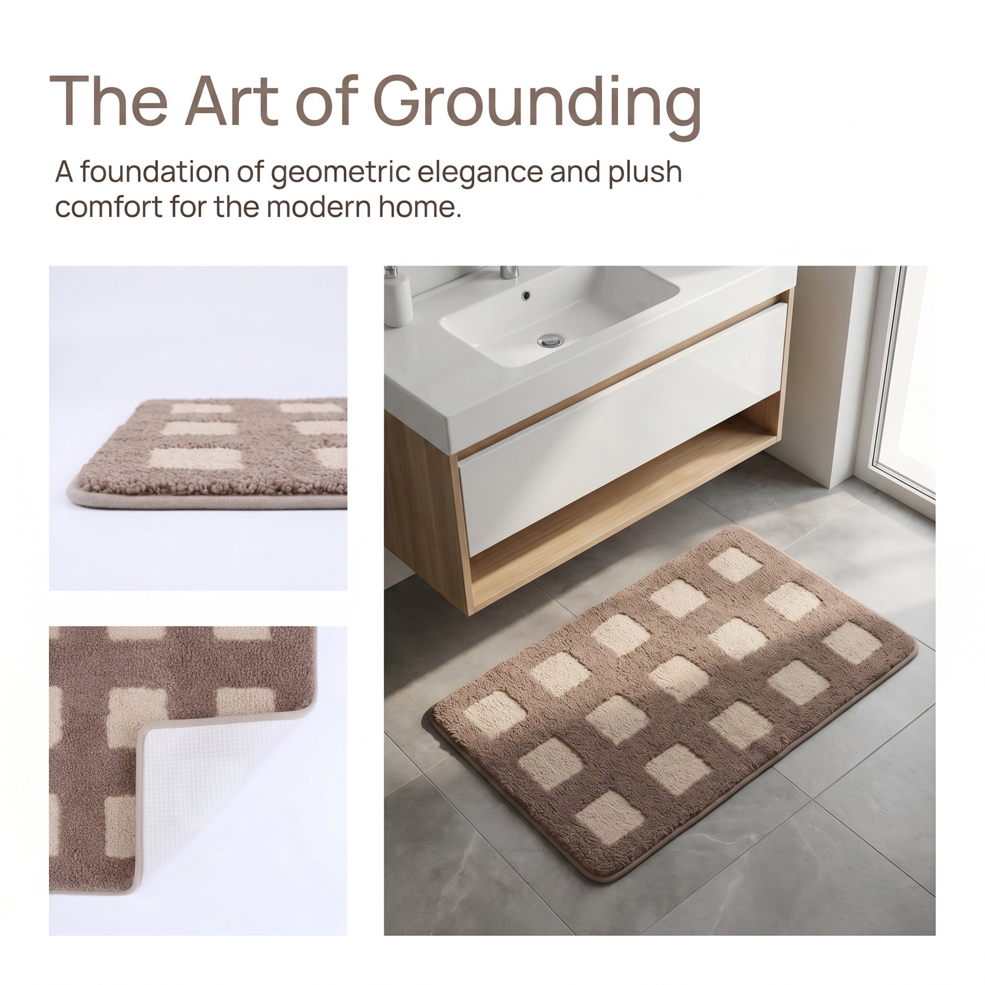 Unique Bargains Absorbent Non Slip Checkered Soft Plush Quick Dry Bath Mat Brown 24" x 16"