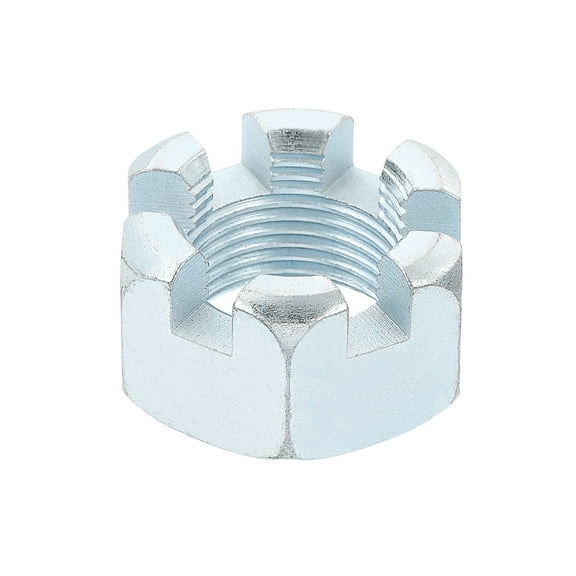 1 1/8-12UNF Hexagon Slotted Nut, Grade 6.8 Carbon Steel Hex Nuts, Silver, 1Pack