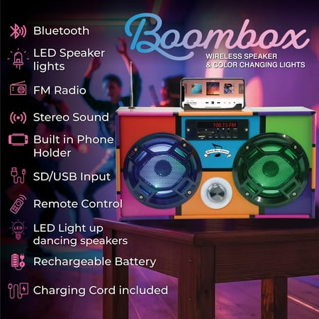 Wireless Express WE-BB Bluetooth FM Radio Boombox Rechargeable Battery, Retro