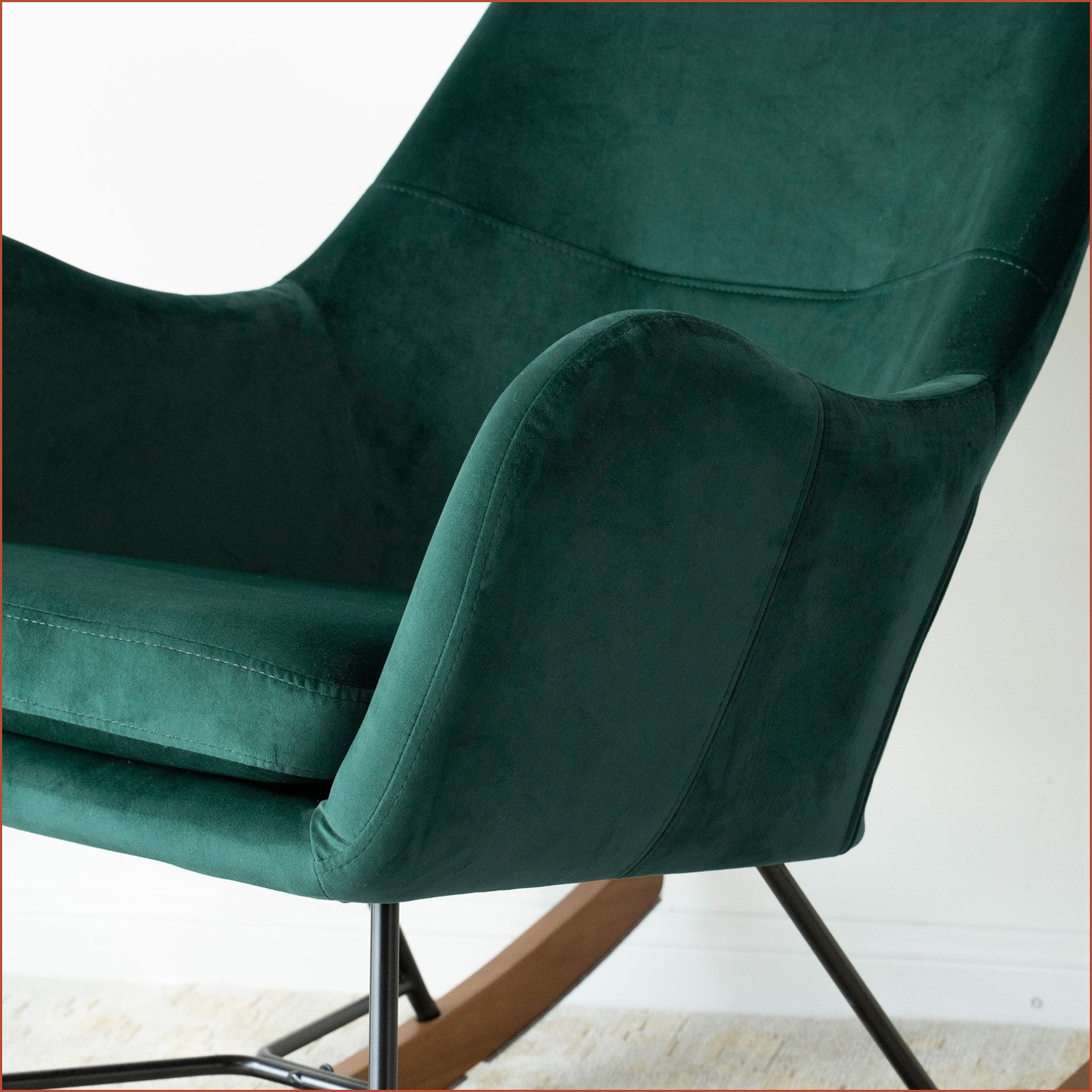 Rocking Chair, Chelsea Green Velvet | Comfortable for Home, Nursery, Living Room | Velvet | Foam