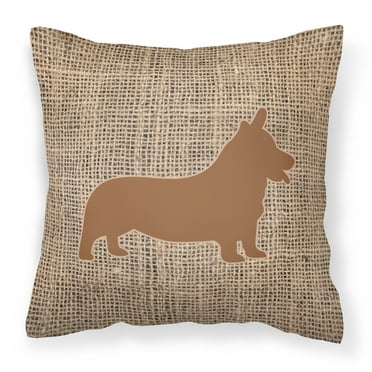 Carolines Treasures BB1069-BL-BN-PW1414 Corgi Burlap and Brown   Canvas Fabric Decorative Pillow BB1069 14Hx14W