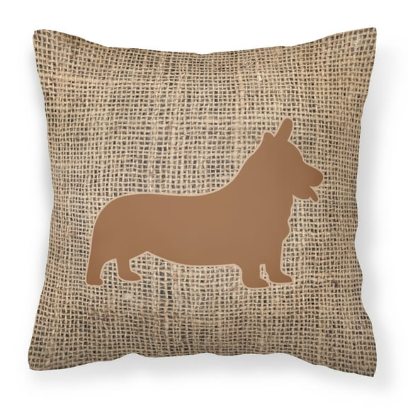 Carolines Treasures BB1069-BL-BN-PW1414 Corgi Burlap and Brown   Canvas Fabric Decorative Pillow BB1069 14Hx14W