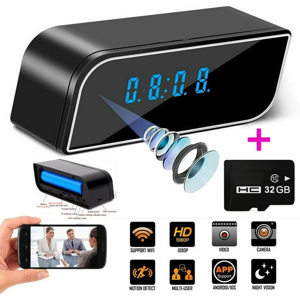 Camera Clock WiFi Wireless Night Vision Nanny Cam HD 1080P + TF Card
