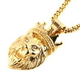 thumbnail image 2 of HZMAN Men's Silver Gold Tone Stainless Steel Lion King Pendant Necklace Cable Wheat 22+2" Chain (Gold), 2 of 5