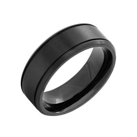 Men's Stainless Steel Black IP Satin Finish Wedding Band Ring, 8mm