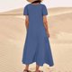 thumbnail image 5 of Puntoco Vestido Largo De Algodón Y Lino De Manga Corta Estampado Para Mujer Vestido De Cuello Redondo De Manga Corta Azul S,Regalos Para Mujer Joven, 5 of 5