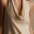 thumbnail image 5 of Ohufall Women's Mini Dress Pleated Cowl Neck Halter Dresses Sleeveless Fashion Solid Color Summer Dress, 5 of 6