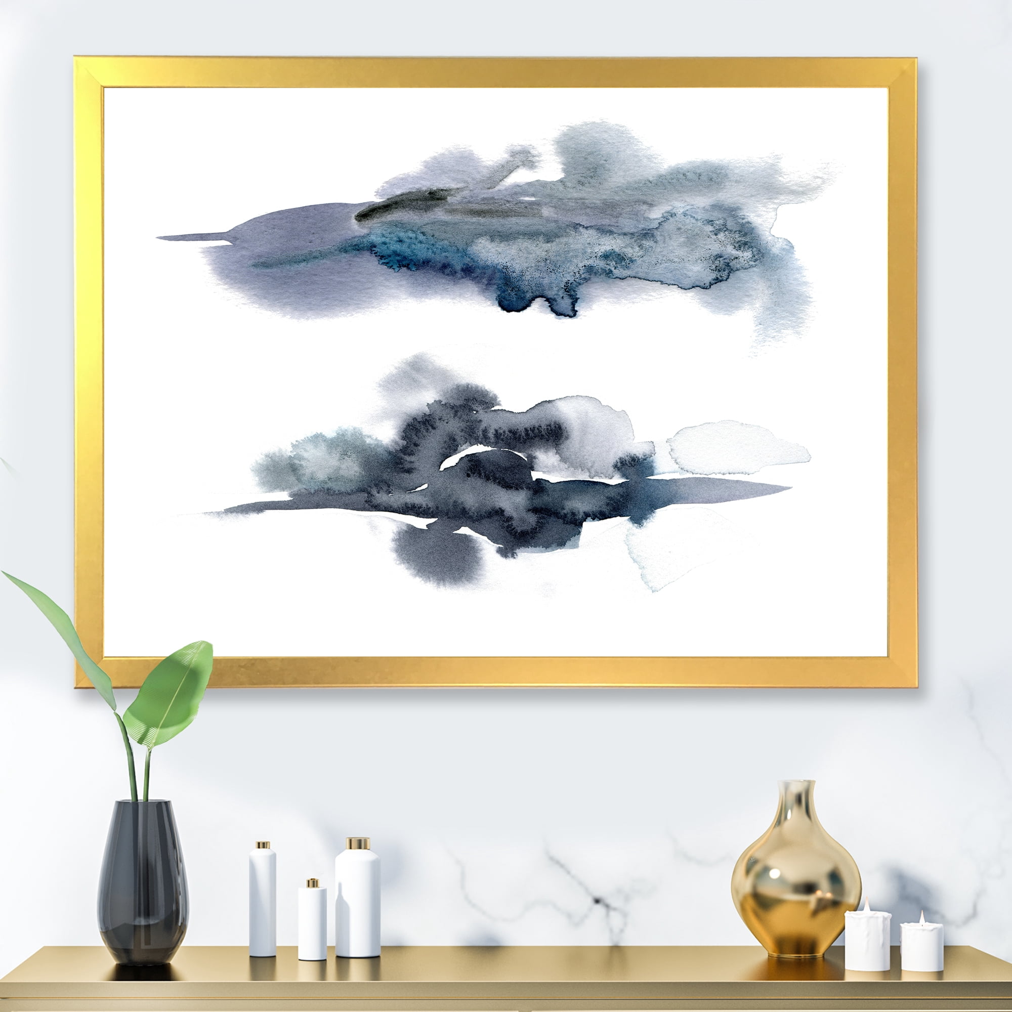 Designart 'Abstract Of Clouds Dark Blue Colored I' Modern Framed Art Print