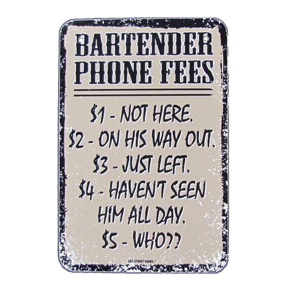 Metal Bartender Phone Fees Tin Sign Funny Tiki Bar/Pub/Tavern Signs Wall Decor