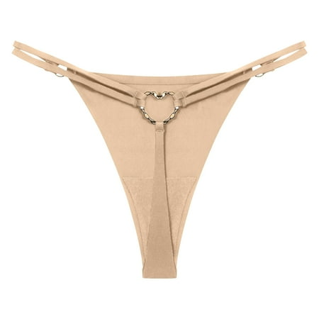 GHSOHS Womens Underwear Panty Cotton Underwear Cotton Lace Underwear for Women Double Strap Thong Women s Non Back Love Buckle Low Rise Panties Cotton Crotch Underpants Beige Briefs Womens Under L