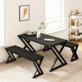 thumbnail image 2 of Dining Table Bench Set for 4, Rectangular Kitchen Table with 2 Benches, Sturdy Metal Frame Space-Saving Set for Kitchen, Dining Room, Apartment,Black, 2 of 8