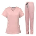 thumbnail image 2 of Conjunto de uniformes de enfermera Jinwen Rosa M con pantalones y bolsillos, 2 of 8