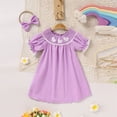 thumbnail image 2 of ZEHJUHAN Toddler Girls' Solid Color Dress Ruffle Short Sleeve Bunny Embroidery Dress with Headband Bow Purple，9-12M, 2 of 9