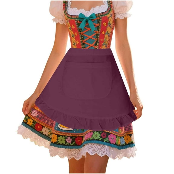 Lenago Womens Apron Dresses For Women Oktoberfest Costumes Multiple Color Schemes Square Collar Short Sleeves Dirndl Dresses German Dresses Festival Bavarian Costume Beer Carnival Women Party Dresses
