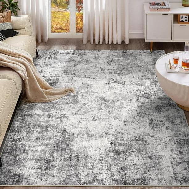 Alfombra Area UERMEI de 9 x 12 cm (270 x 360 cm), lavable, de poliéster gris
