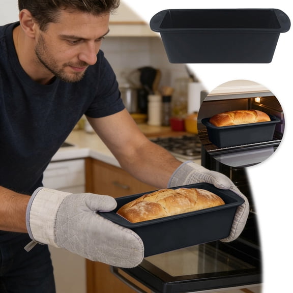 Non-Stick Silicone Bread Loaf Pan Oven Safe Bakeware For Baking Cake Bread Meatloaf And Lasagna(Black-7.7X3.7In)