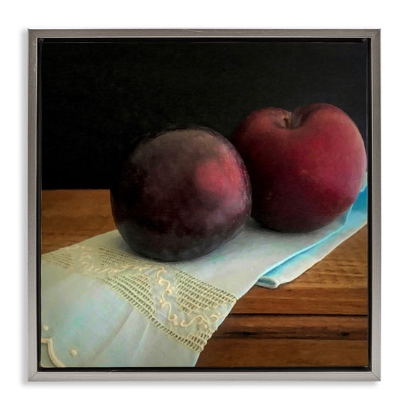 Stupell Industries Transitional Two Plums Still Life Gray Floating Frame Canvas Art, 25 x 25, by Graffitee Studios