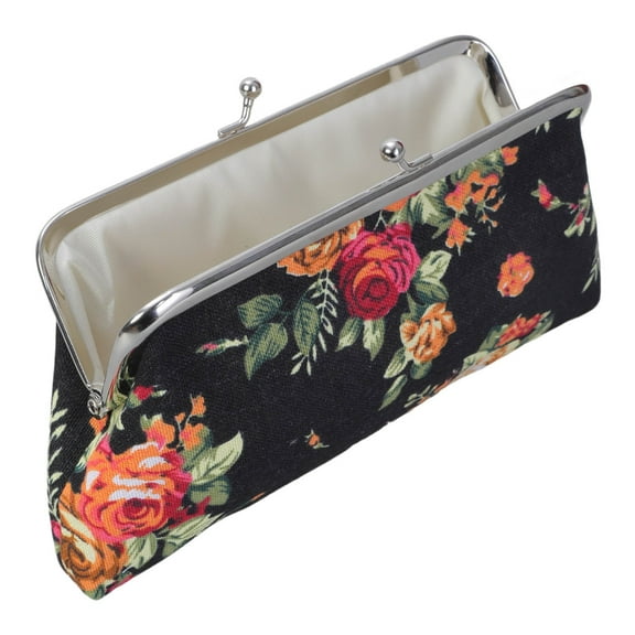 Canvas Rose Flower Coin Purse Kiss Lock Change Purse Vintage Trinkets Pouch