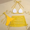 thumbnail image 4 of IYYVV Women's 3 Piece Bikini Sets Halter Top Side Tie Bottom Mesh Cover Up Skirt Swimsuit Summer Beach Bathing Suit Yellow M, 4 of 4