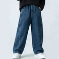 thumbnail image 2 of Edvintorg Boys Jeans Streetwear Classic Wide Leg Jeans Casual Elastic Waist Demin Pants with Pockets Teen Boy Clothes 5-15, 2 of 7